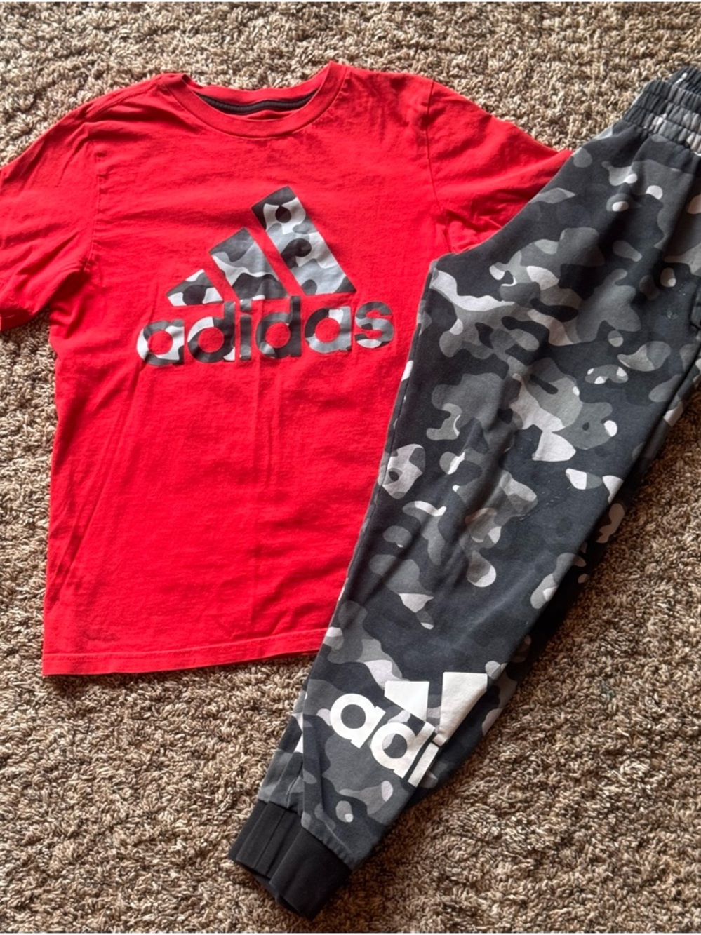 adidas Red Tee with Black & Gray Camo Joggers